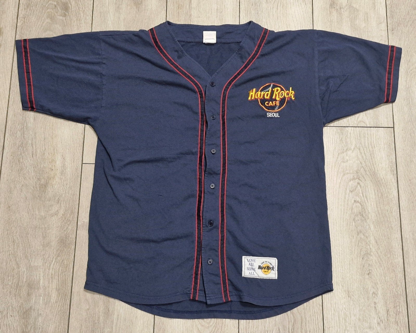 Hard Rock Cafe Seoul (Zuid-Korea) shirt - Maat L, Maat 52/54 (L), Blauw, Gedragen, Ophalen of Verzenden
