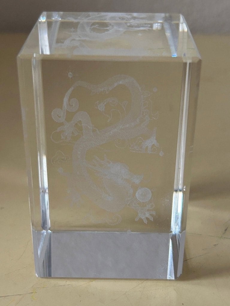 Kristallen glasblok met 3D laser gravure Chinese draak, Ophalen of Verzenden