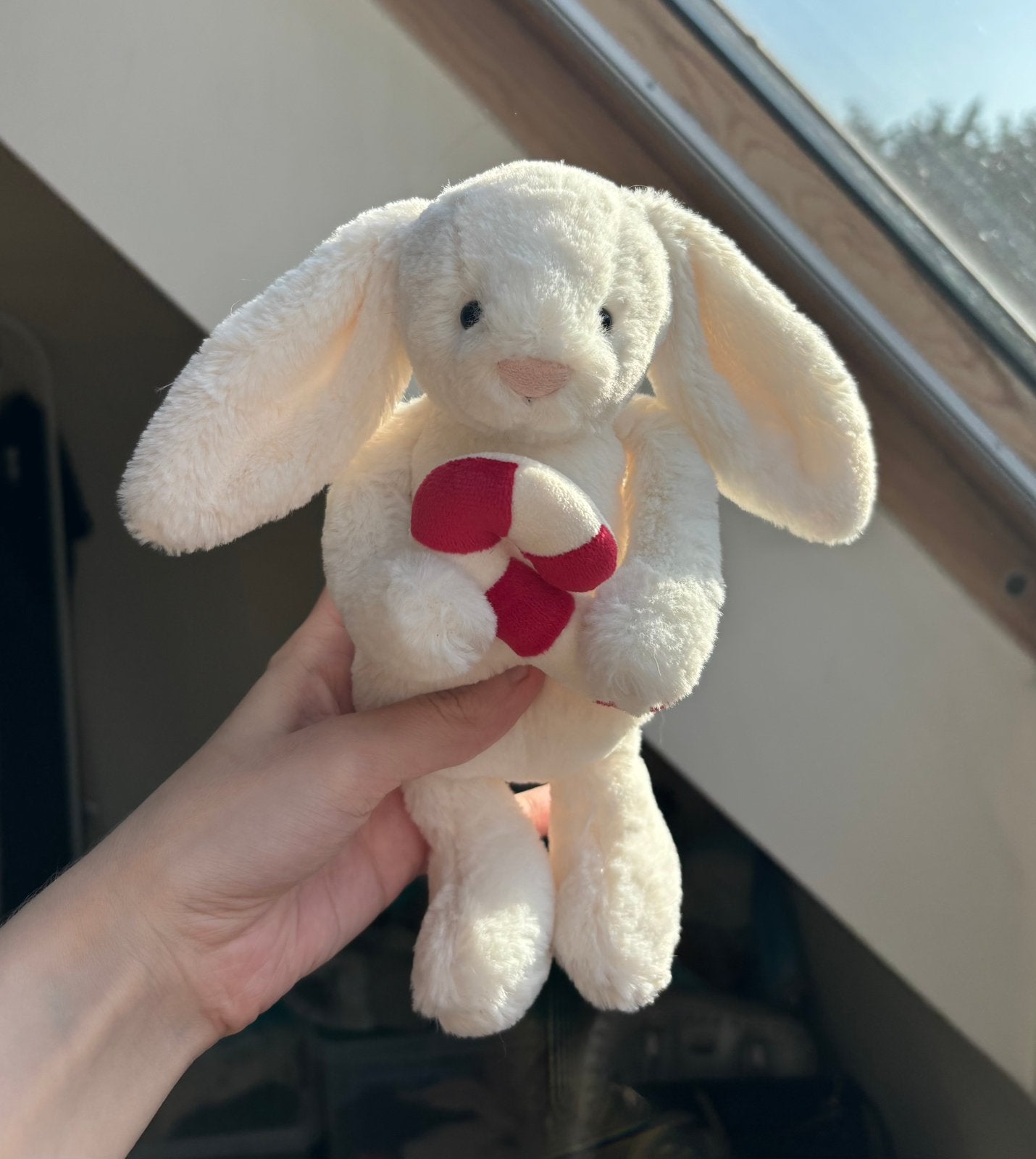 Jellycat bunny with candy cane, Ophalen of Verzenden, Zo goed als nieuw, Konijn