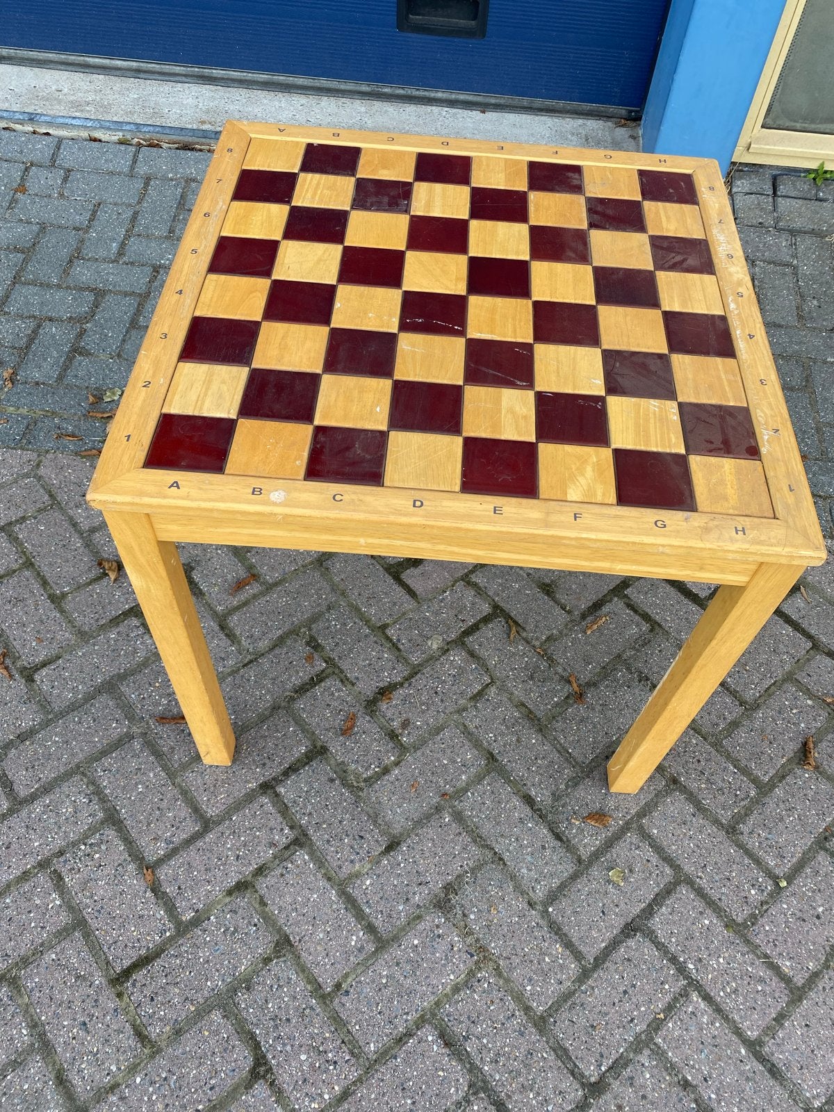 Schaakbord tafel - Houten schaaktafel dubbele stenen ook, Een of twee spelers, Ophalen of Verzenden, Gebruikt