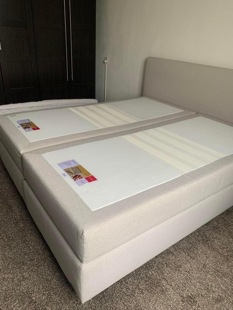 Norma boxspring 180x200 grijs/beige, Ophalen, 180 cm, Grijs, Nieuw