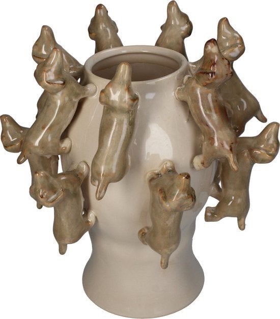 Vaas Teckel Bruin Keramiek 25,5x25,5x28cm, Ophalen of Verzenden, Nieuw, Overige kleuren