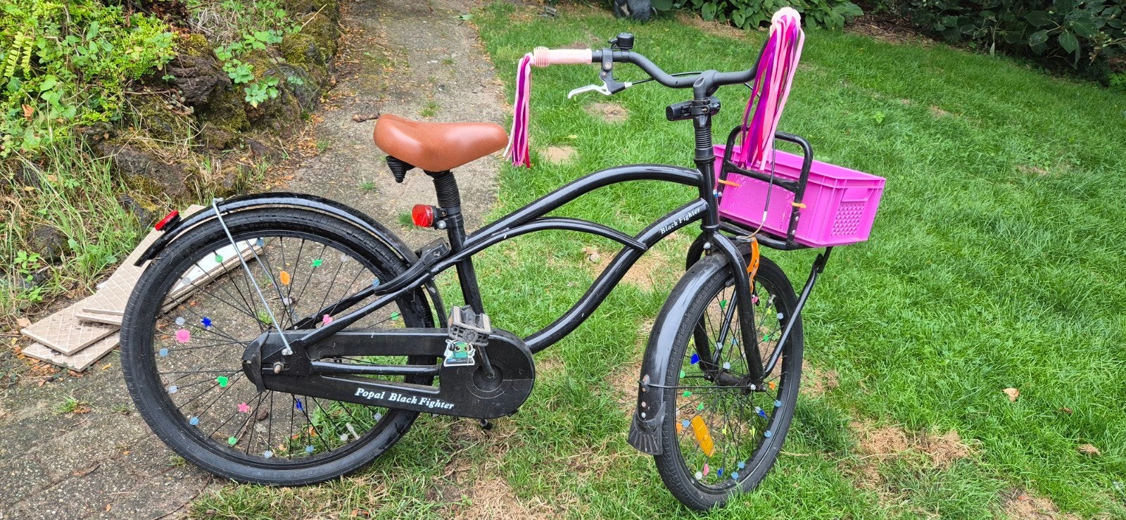 Popal Black Fighter kinderfiets met mandje, Ophalen, Terugtraprem, Gebruikt, Popal