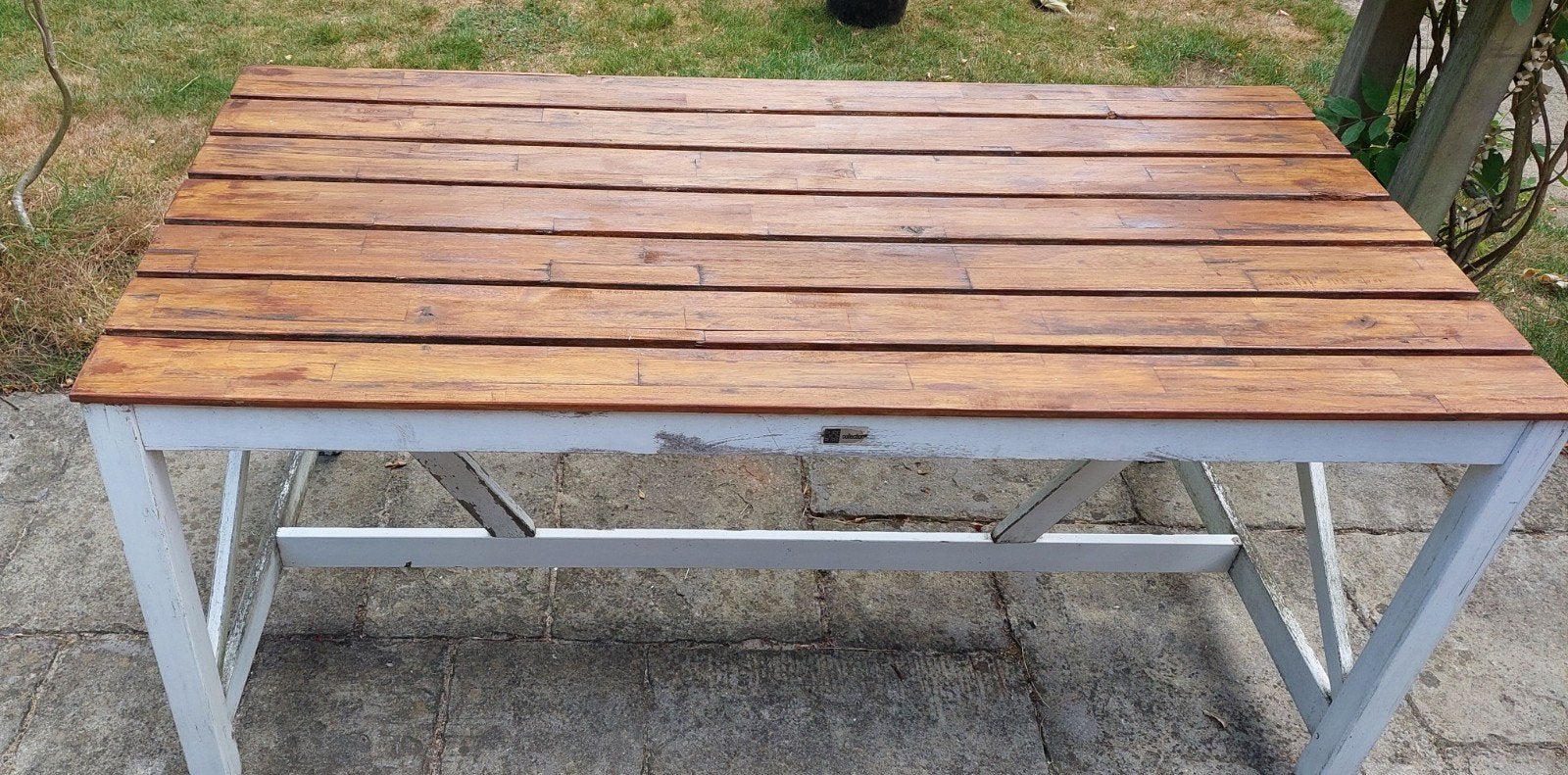 Robuuste houten tuintafel 160 x 80, Ophalen, Gebruikt, 50 tot 100 cm, 150 tot 200 cm