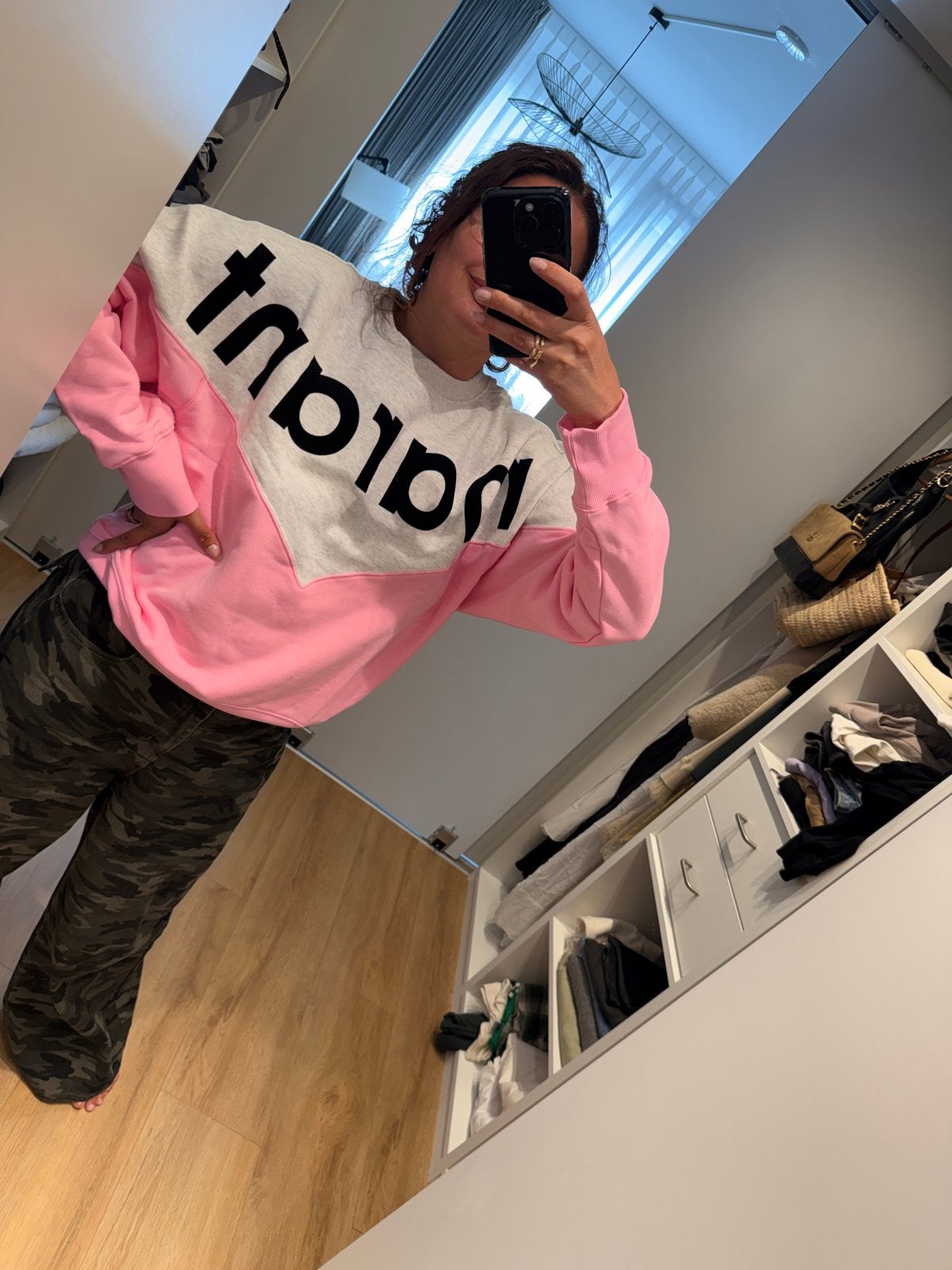 Isabel Marant Etoile Houston Sweatshirt Roze/Grijs Maat L, Kleding | Dames, Maat 38/40 (M), Verzenden, Zo goed als nieuw, Lange mouw