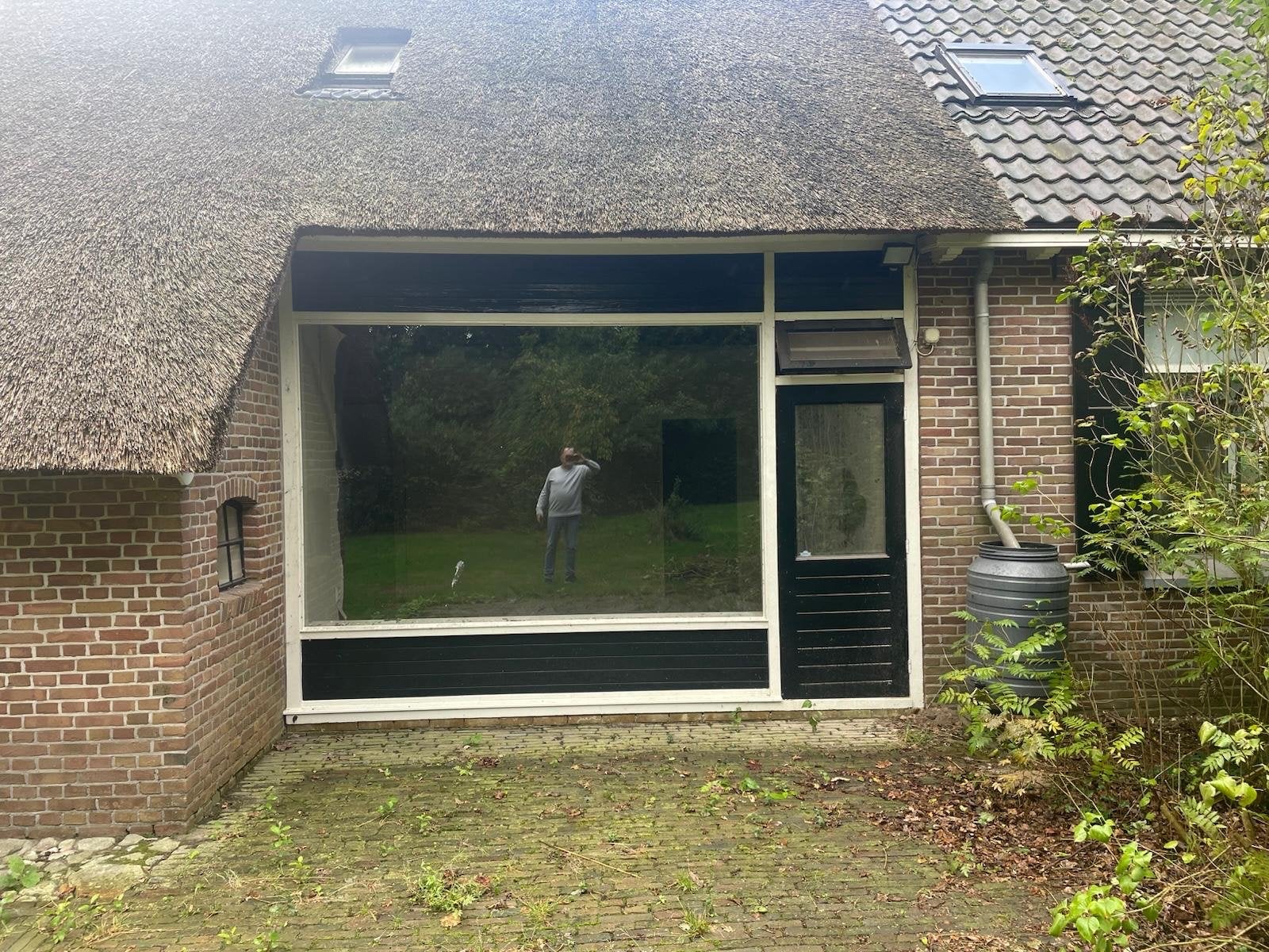 Grote puien meranti met deur en dubbelglas, Gevelraam of Ruit, Gebruikt, Dubbelglas, 160 cm of meer