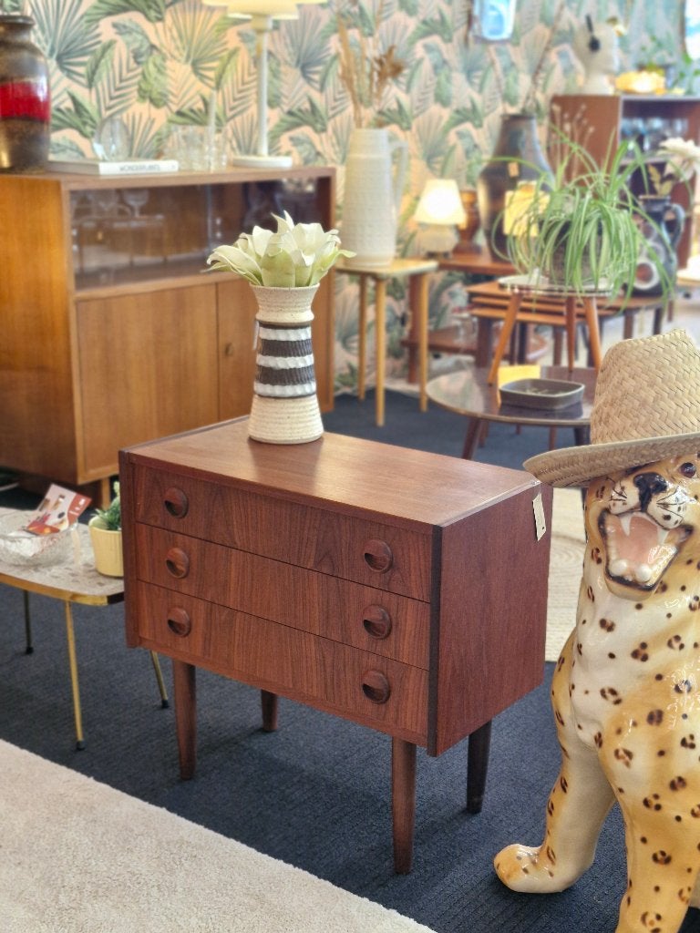 Vintage ladekastje teakhout Deens ronde greepjes, Ophalen, Gebruikt, 1 of 2 laden, .
