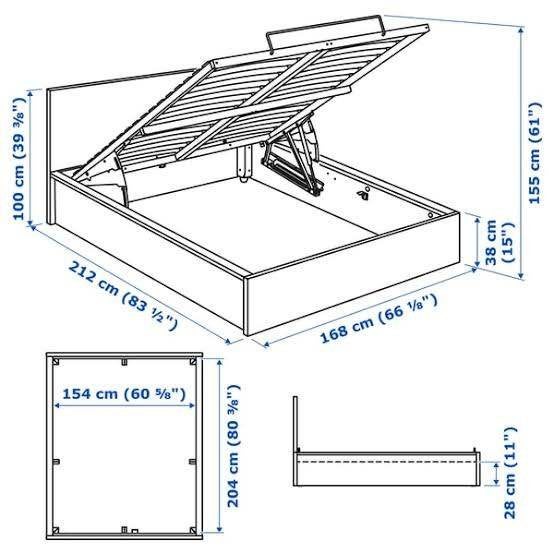 IKEA MALM bed met opbergruimte, 140x200 cm., wit, Ophalen, Wit, Tweepersoons, 140 cm