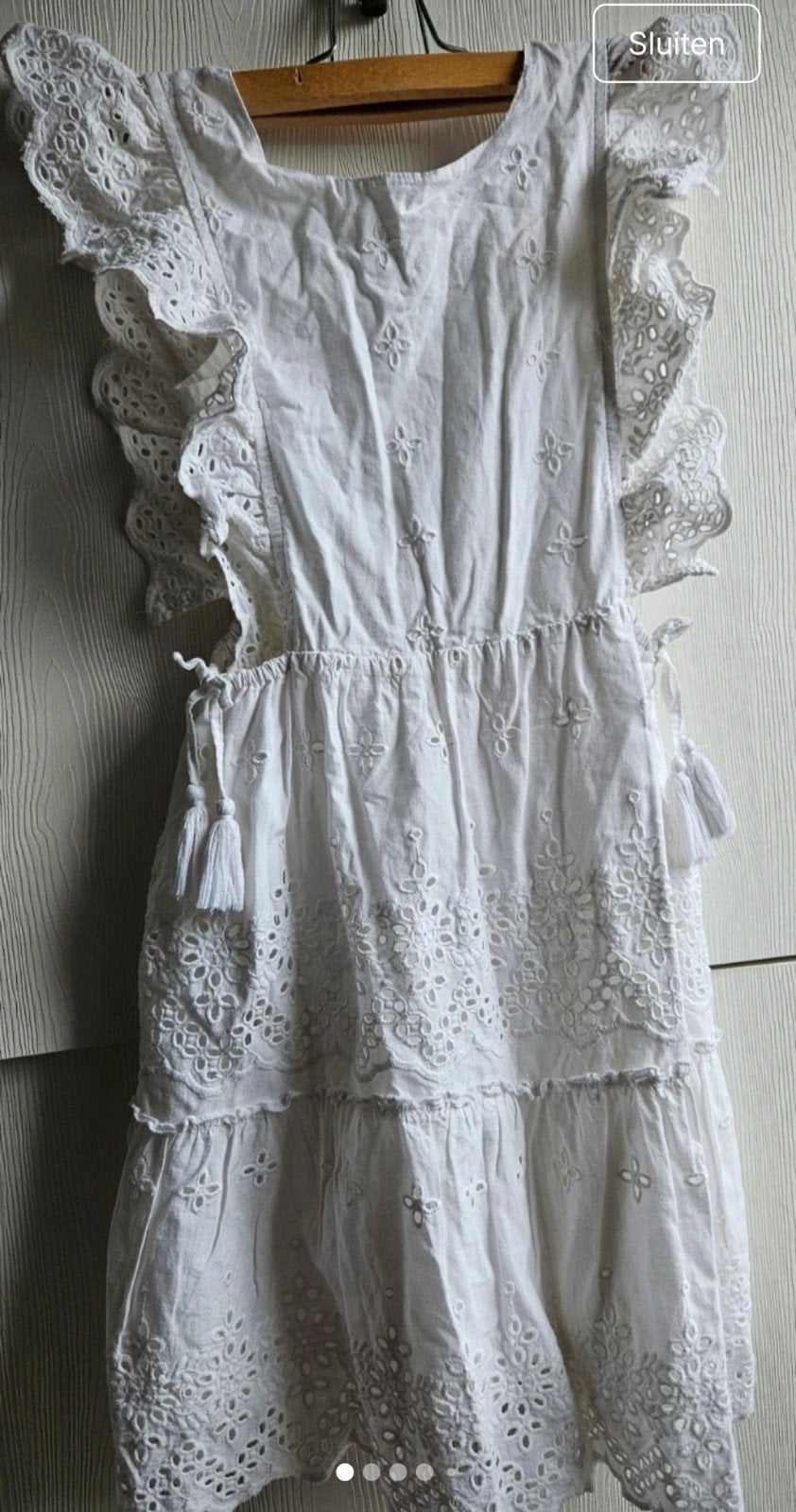 Wit Zara jurkje met broderie, maat 140, Ophalen of Verzenden, Zo goed als nieuw, Meisje, Jurk of Rok