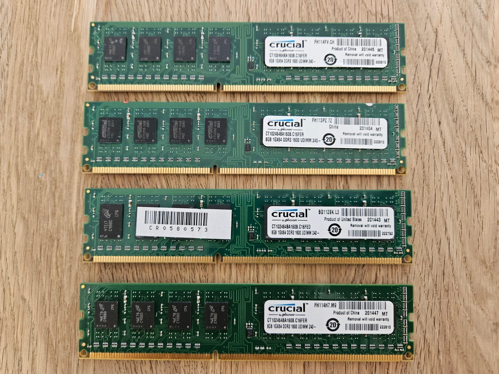 32GB (4x 8gb) Crucial DDR3 1600Mhz udimm geheugen., Computers en Software, RAM geheugen, 32 GB, DDR3, Ophalen of Verzenden, Zo goed als nieuw