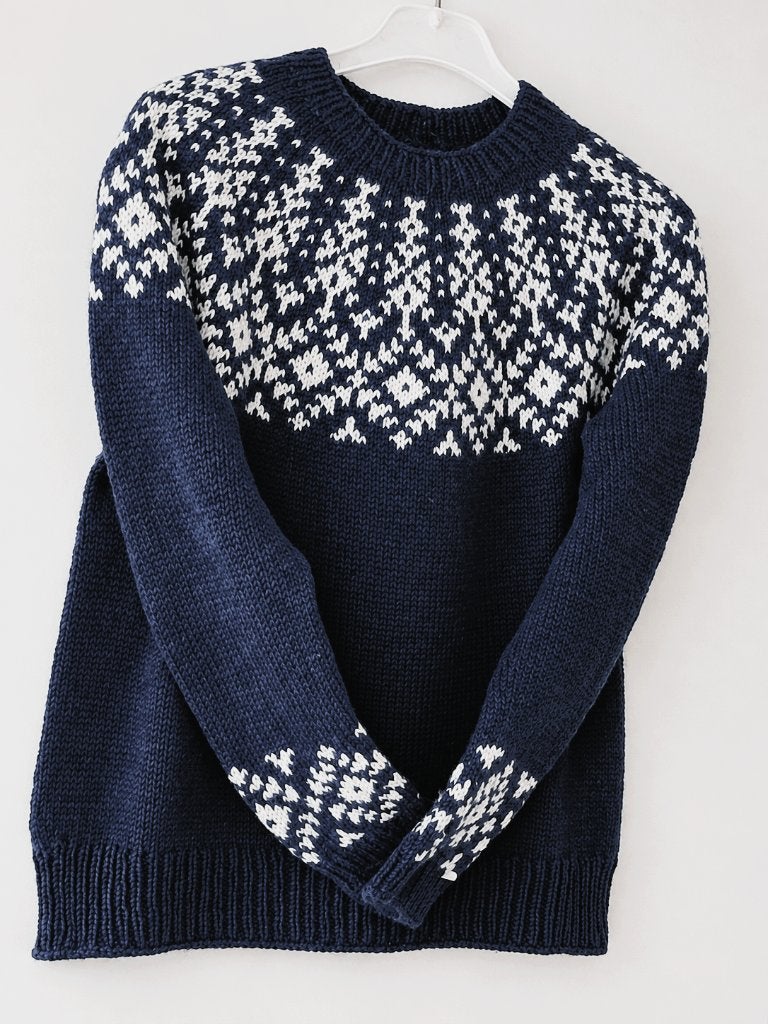 Handgebreide trui van 100% Noorse wol, Kleding | Dames, Maat 38/40 (M), Blauw, Ophalen of Verzenden, Zo goed als nieuw