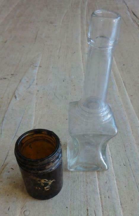 Vintage bruin glazen apothekerspotje, Kruschen, bodemvondst, Ophalen of Verzenden