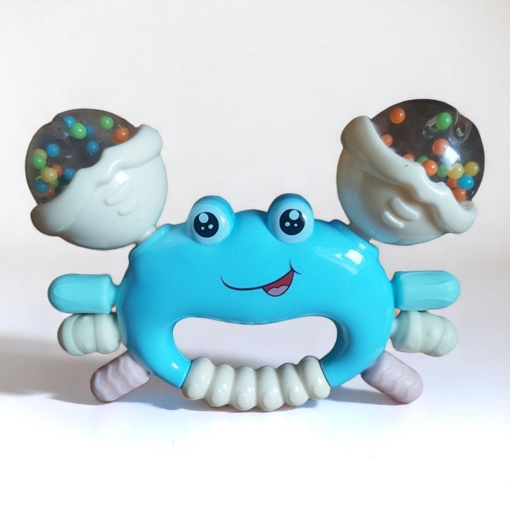 Bijtring en rammelaar in 1 blauwe krab, Verzenden, Nieuw, Rammelaar, Met geluid
