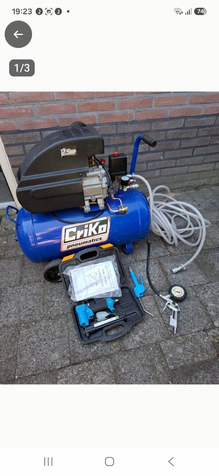 CRIKO Pneumatics Compressor 2.5HP 50L - Zo goed als nieuw, Doe-het-zelf en Verbouw, Compressors, 25 tot 100 liter, Ophalen, Zo goed als nieuw