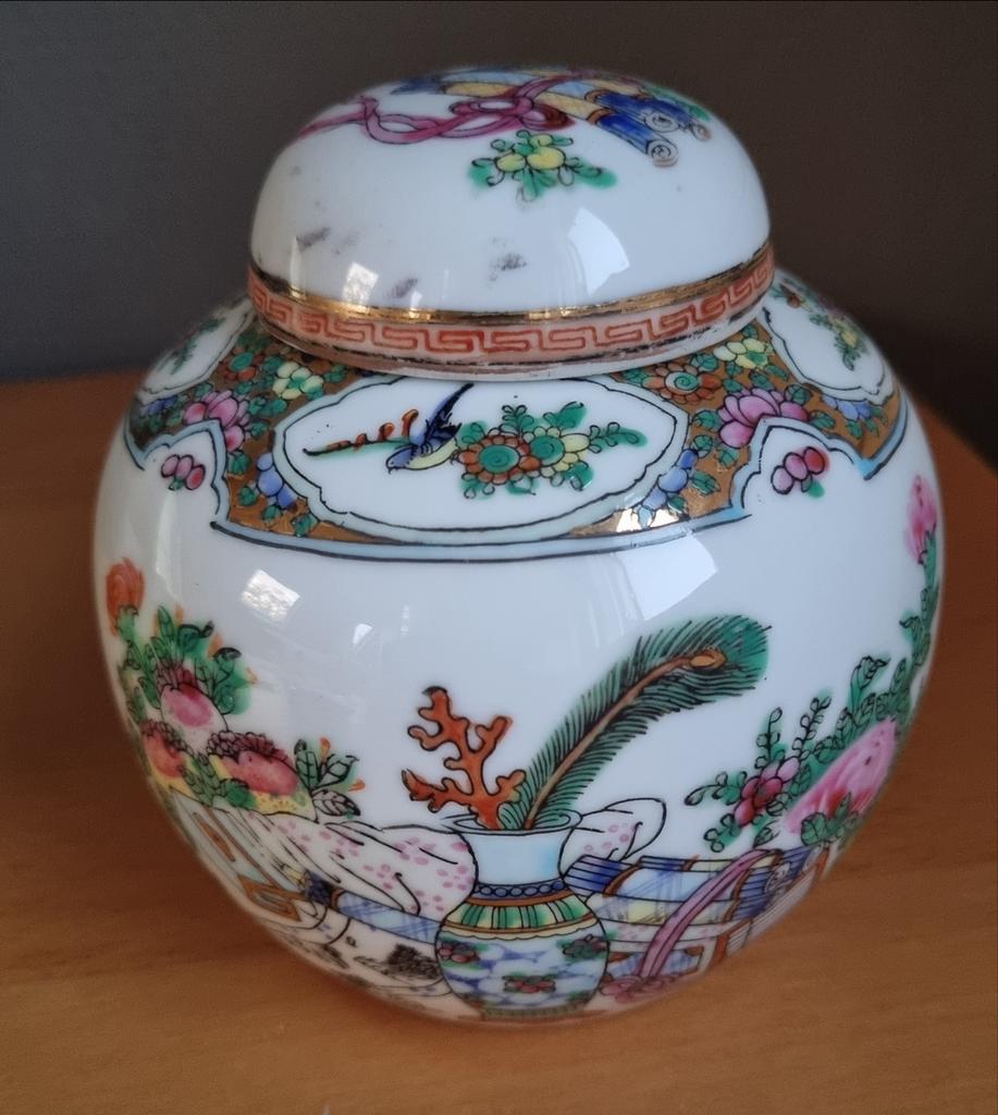 Antieke Chinese gemberpot met deksel, handgeschilderd, Ophalen of Verzenden