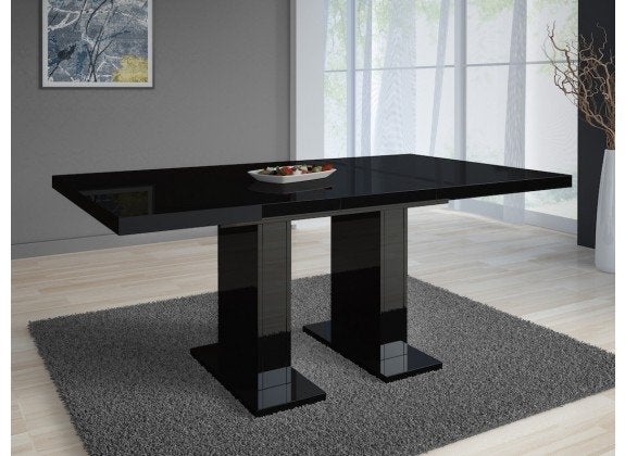 Moderne Zwarte Eettafel - Uitschuifbaar & Glanzend, Ophalen, Gebruikt, 50 tot 100 cm, Vijf personen of meer