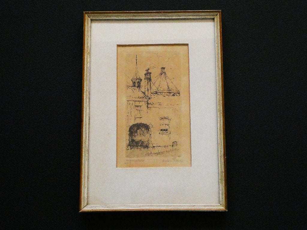 Originele ets Anton Pieck St. Agathakapel te Delft ca. 1919, Antiek en Kunst, Kunst | Etsen en Gravures, Ets, Stadsgezicht, Ophalen of Verzenden