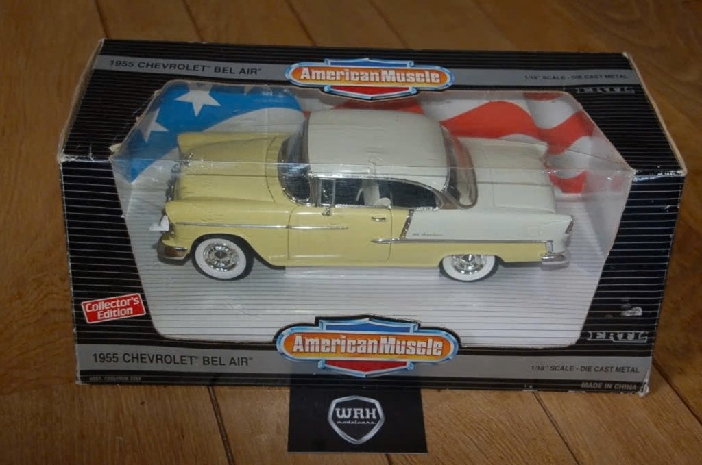 1:18 Chevrolet Bel Air 1955 yellow ERTL in doos WRH, Verzenden, Zo goed als nieuw, Auto, ERTL