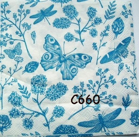 Servetten decoupage/bullet journal – vlinders + bloemen C660, Verzenden, Nieuw