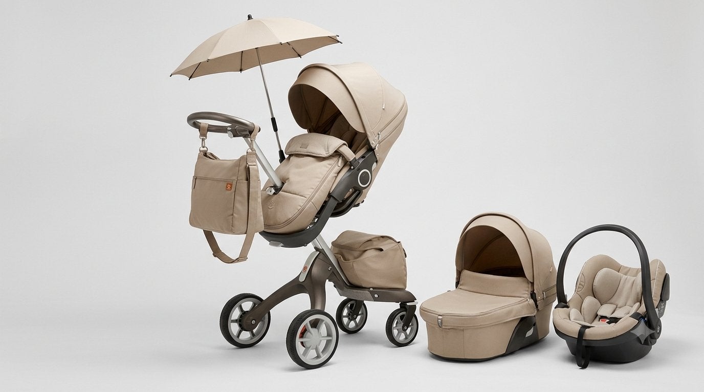 Stokke kinderwagen met reiswieg, autostoel en parasol, Overige merken, Gebruikt, Ophalen of Verzenden, Combiwagen