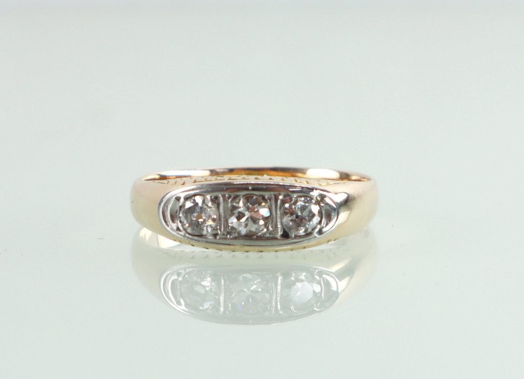 Antieke gouden platina ring oud slijpsel diamanten, Ophalen of Verzenden, Goud, Ring, Met edelsteen