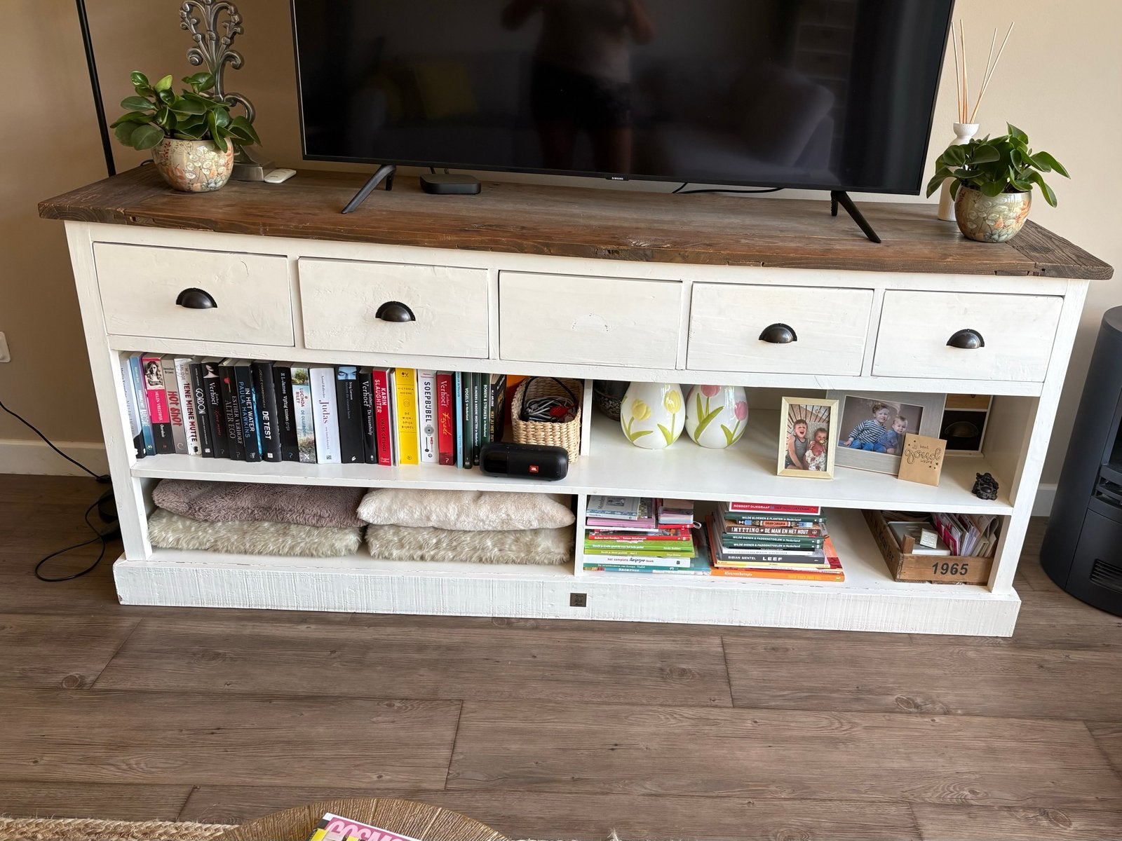Riviera Maison dressoir/tv-meubel met lades en planken, Ophalen, Gebruikt, 150 tot 200 cm, Met lade(s)