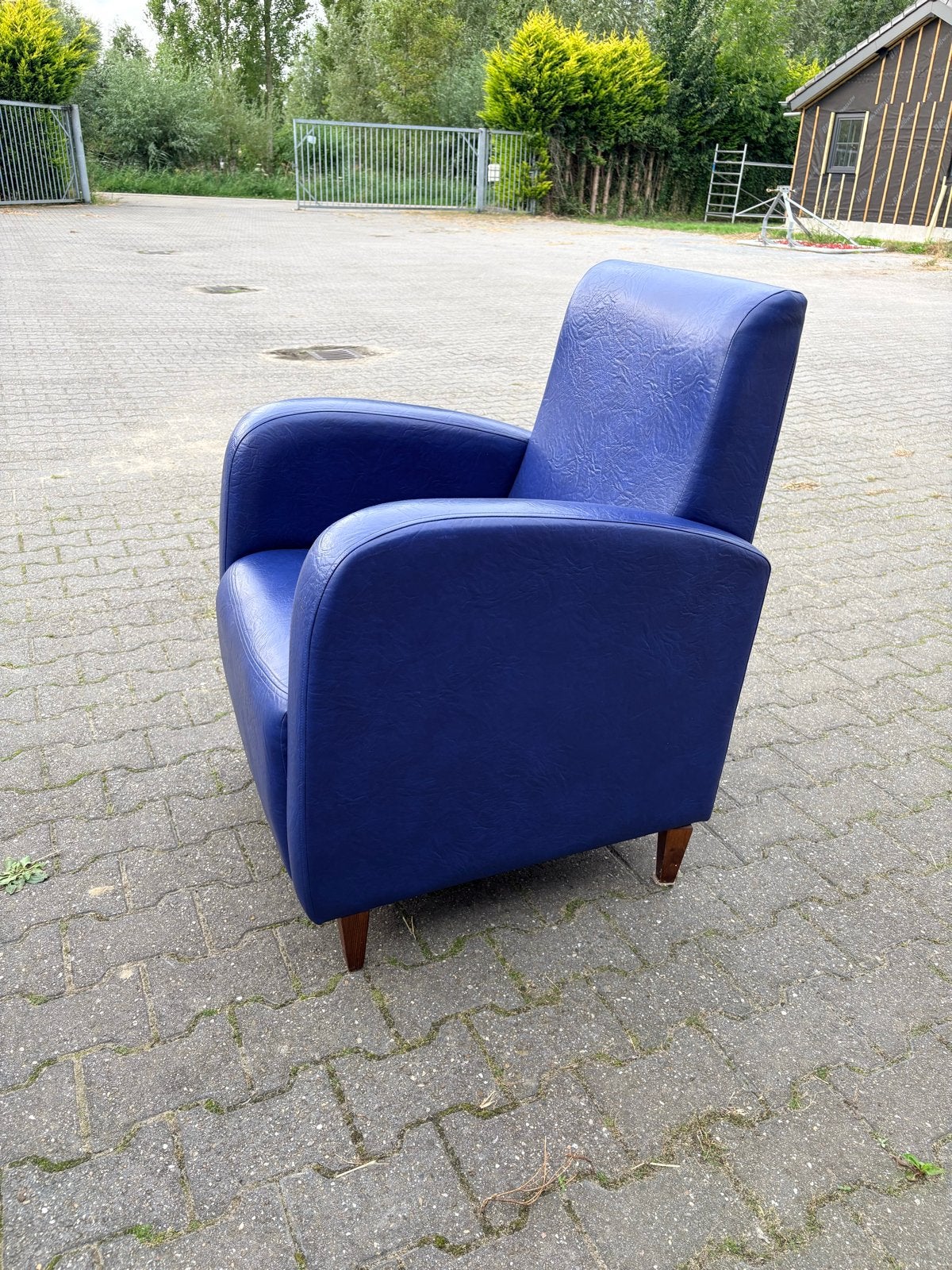 2 Blauwe kunstleren stoelen, Ophalen, Overige materialen, Gebruikt, Twee