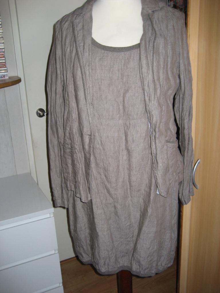 set jurk met jasje linnen maat 44 Open End taupe nieuw, Open end, Beige, Maat 42/44 (L), Nieuw