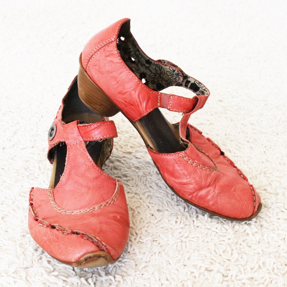 Super Leuke Leren Rieker Vintage Schoenen (Maat 36) € 15,-, Overige typen, Ophalen of Verzenden, Gedragen, Rood