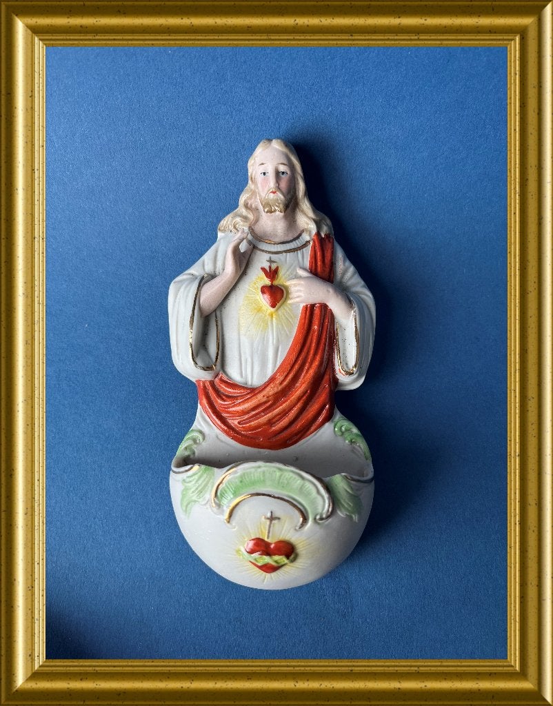 Antiek biscuit porseleinen wijwatervaatje: Jezus, Antiek en Kunst, Antiek | Religie, Ophalen of Verzenden