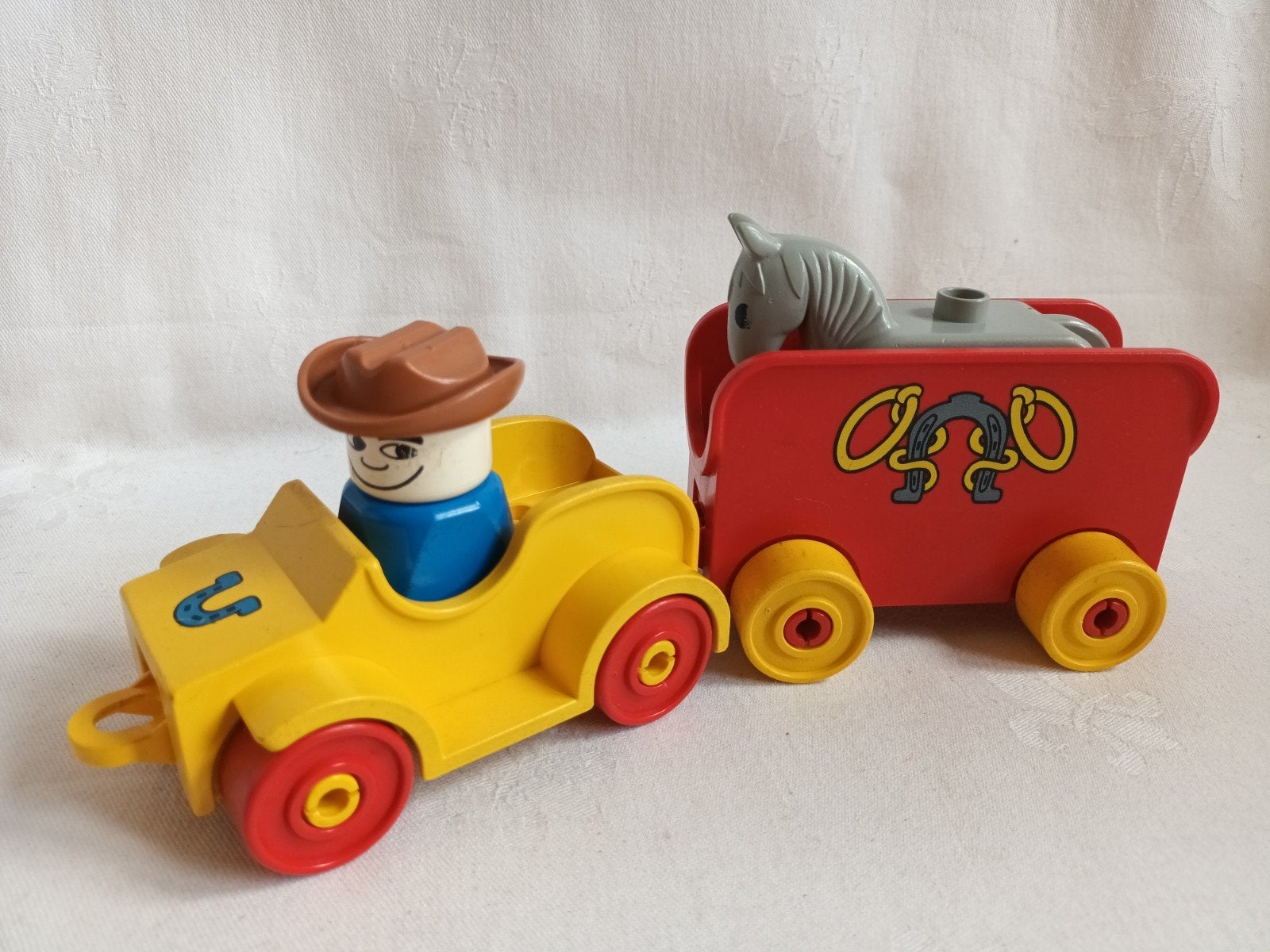 Vintage retro Duplo set 2627 Auto,  cowboy en Paardentrailer, Ophalen of Verzenden, Complete set, Duplo