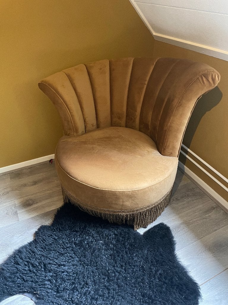 Luxe fluwelen schelpfauteuil met franjes – echte eye-catcher, Ophalen, Zo goed als nieuw, Overige materialen, Boudoir, elegant