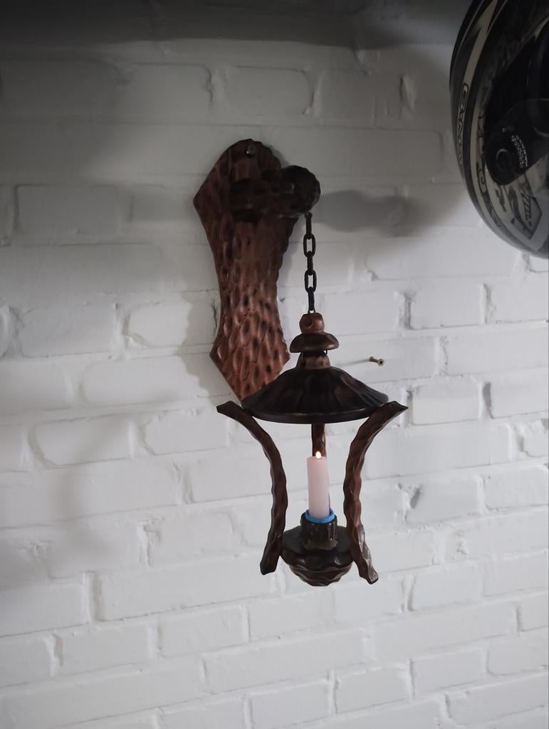 Rustieke wandkandelaar -  hout, Ophalen of Verzenden, Koper of Brons