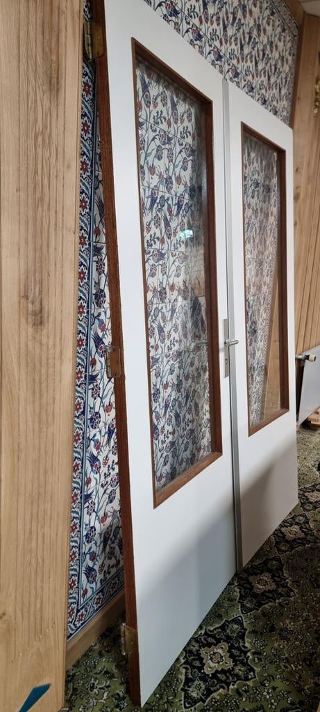Hardhouten binnendeur met enkel glas (206x82 cm), Doe-het-zelf en Verbouw, Deuren en Horren, Ophalen, 80 tot 100 cm, Binnendeur