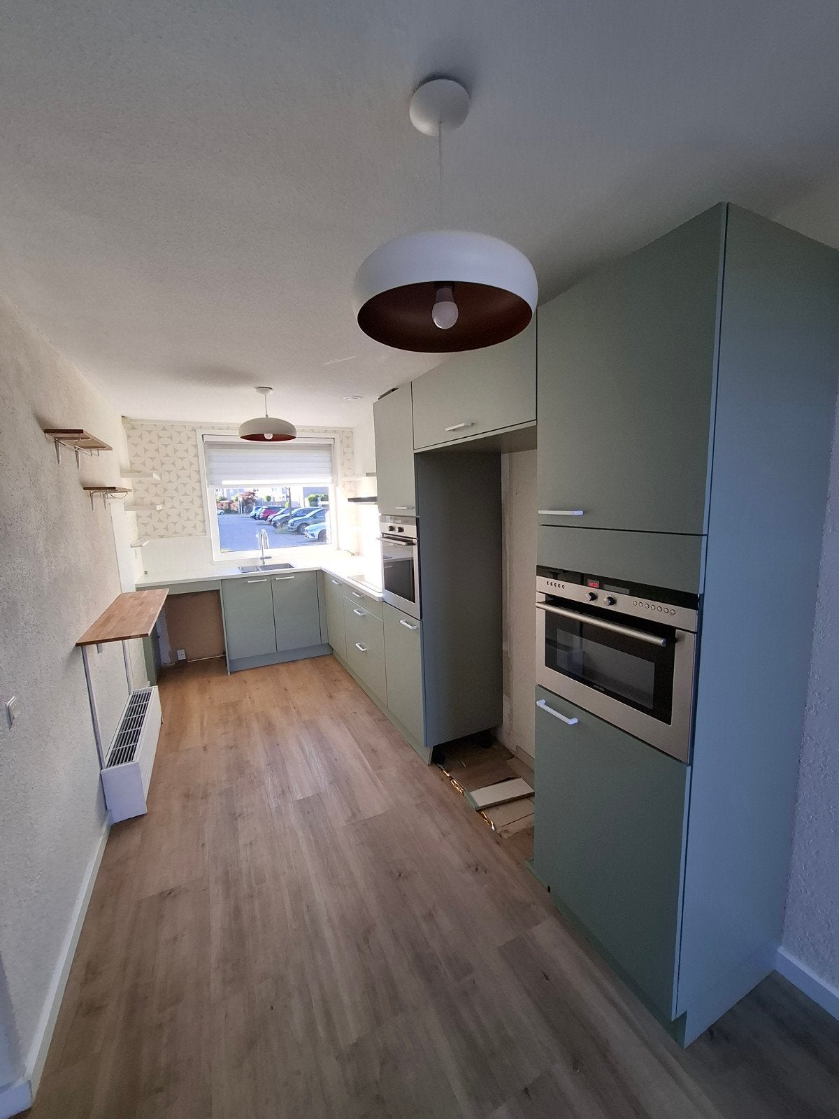 Moderne keuken met apparatuur, zelf demonteren, Ophalen, Gebruikt, Groen, Hoekkeuken
