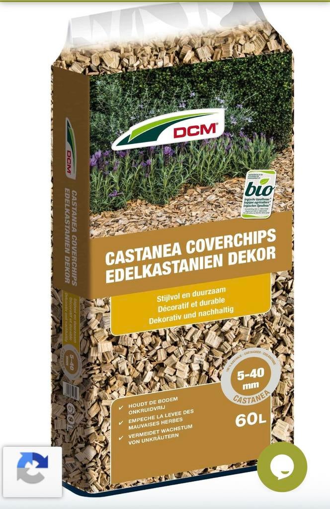 NIEUW! Houtsnippers | DCM | 60 liter (Castanea, Bio-label), Ophalen, Boomschors