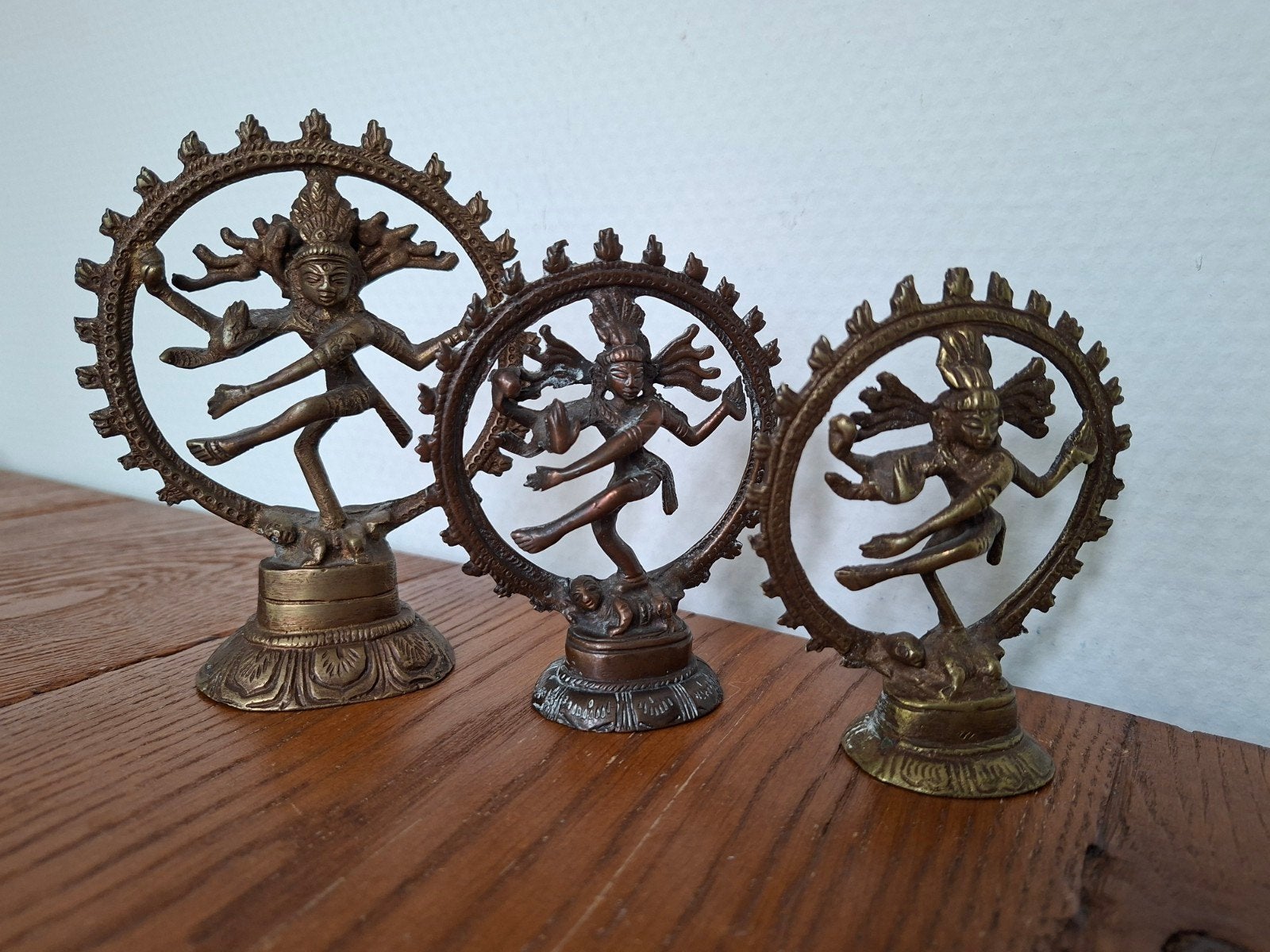 Drie stuks dansende Shiva beeldjes van messing/koper, Metaal, ?, ?, ?
