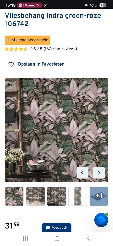 Vliesbehang Indra groen-roze 106742 - Nieuw en ongeopend, Ophalen, Minder dan 10 m², Groen, Botanisch