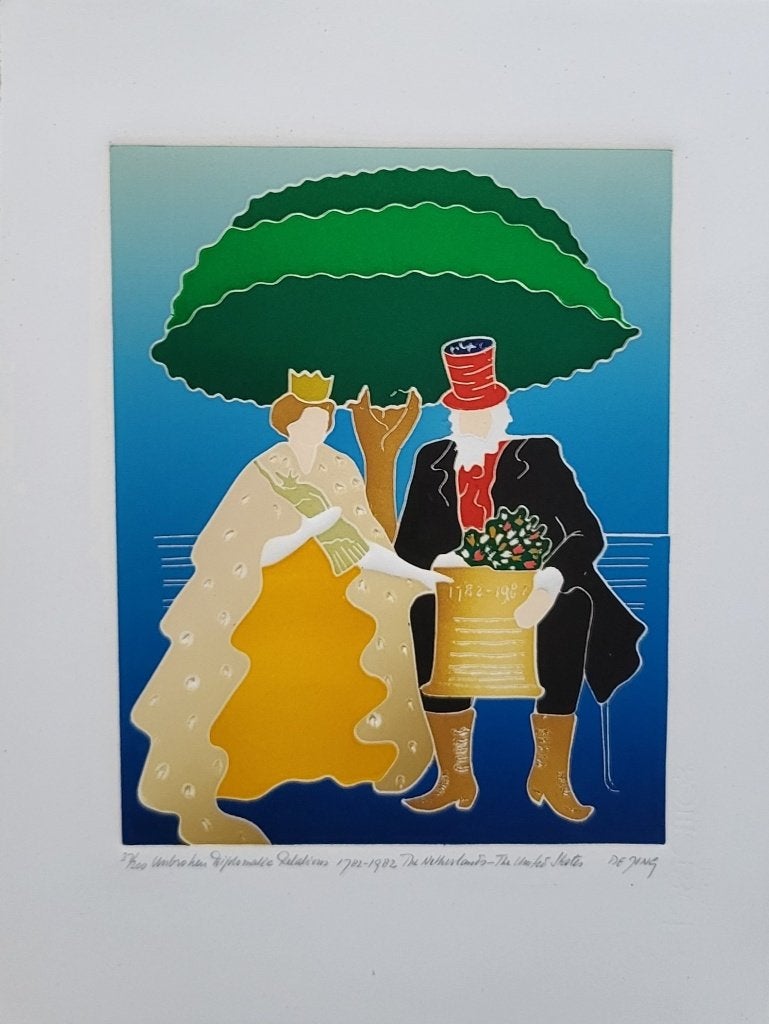 Thom de Jong zeefdruk "Unbroken Diplomatic Relations" 37/200, Gelimiteerde oplage, Ophalen of Verzenden, Portret en Figuren, Lithografie