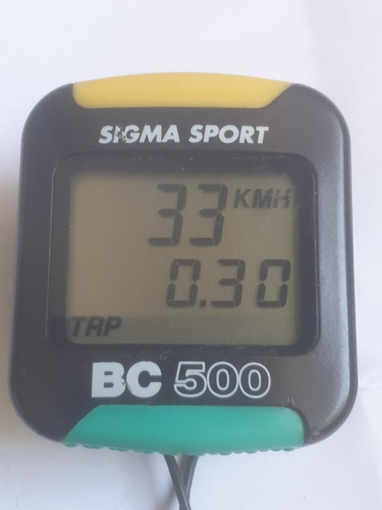 vintage fietscomputer SIGMA SPORT BC 500 geel groen klassiek, Fietsen en Brommers, Verzenden, Waterdicht, Zo goed als nieuw