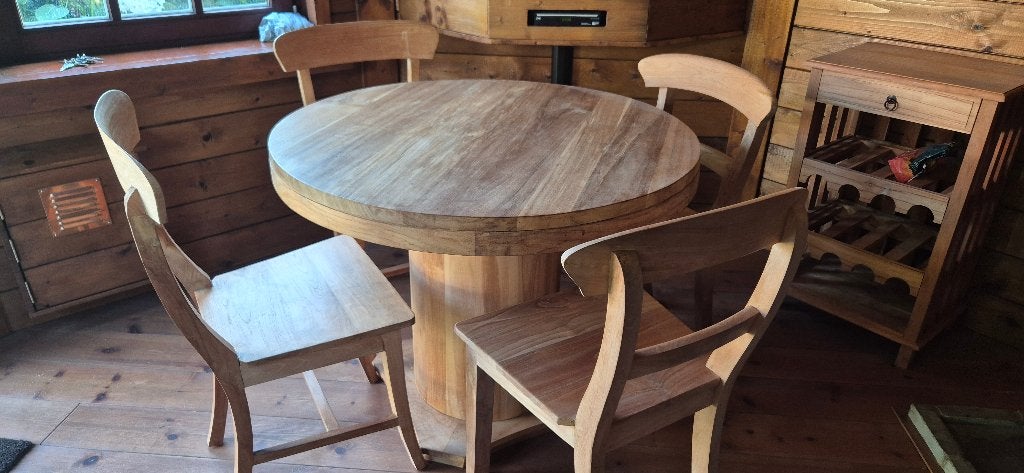 Teakhouten eethoek, Ophalen, Zo goed als nieuw, Rustiek, 4 tot 6 stoelen