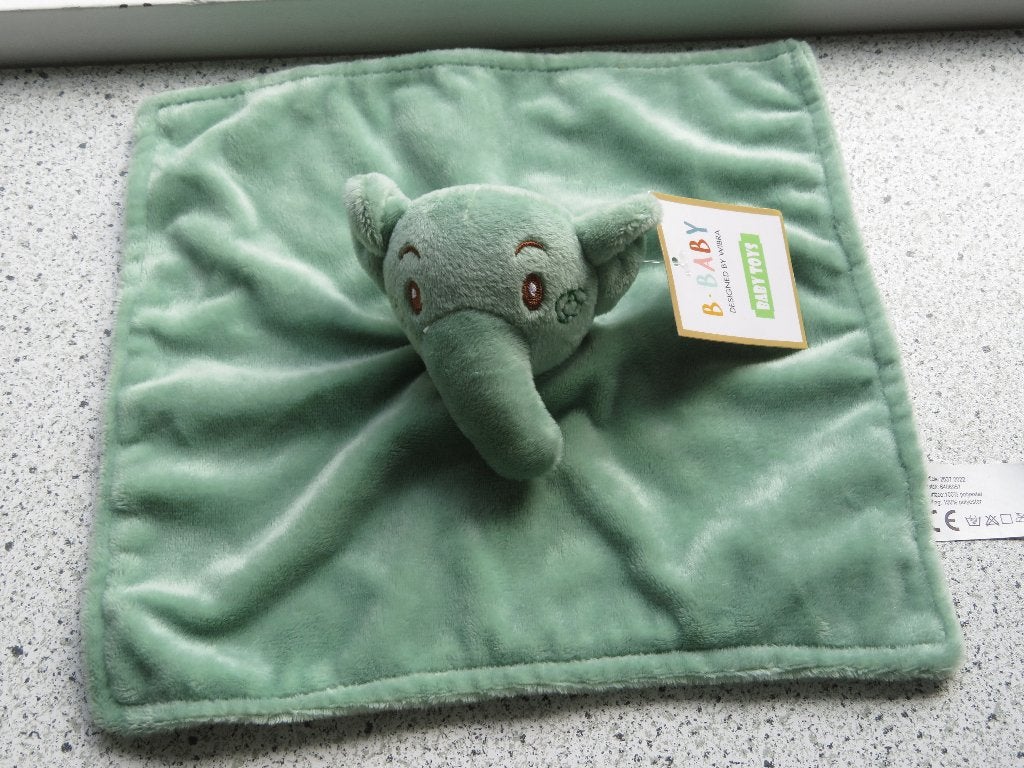 Knuffeldoek groen velours met kop van olifant Baby Toys, Groen, Nieuw, Ophalen of Verzenden, Wasbaar