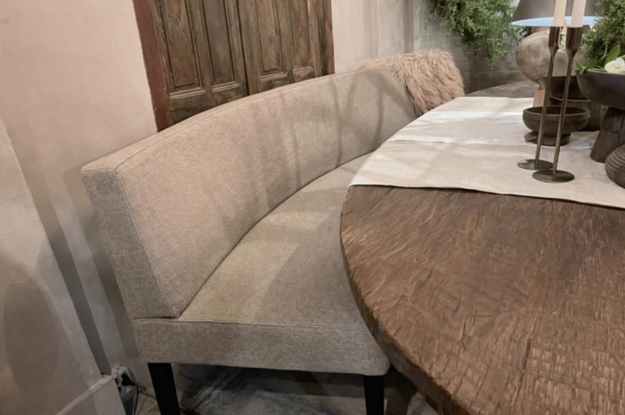 SALE Showmodel Landelijke ovale eetkamerbank, Ophalen, Minder dan 75 cm, Zo goed als nieuw, Stof