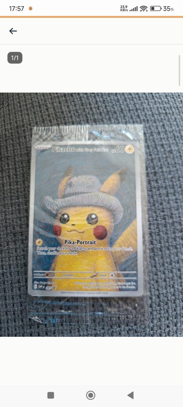 Pokémon Van Gogh Pikachu met Grijze Vilten Hoed Kaart Nieuw, Ophalen of Verzenden, Nieuw