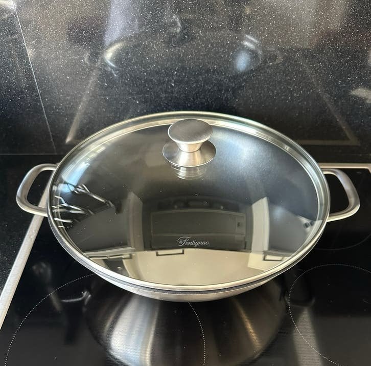 Fontignac Wok Pan met Deksel - 32 cm, Ophalen, Geschikt voor inductie, Zo goed als nieuw, Rvs