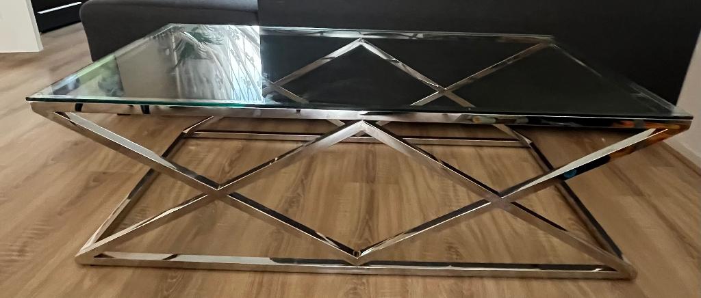 Salontafel  - Zilver Glas, Ophalen, 100 tot 150 cm, 50 tot 100 cm, Minder dan 50 cm