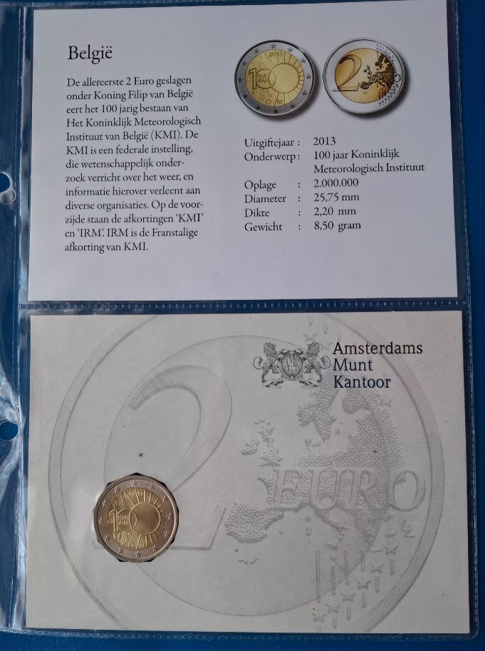 België 2 Euro "100 Jaar KMI"  2013 (AMK), Ophalen of Verzenden, België, 2 euro, Setje