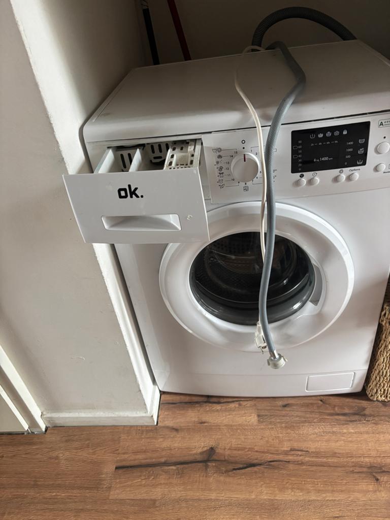 OK Wasmachine, Witgoed en Apparatuur, Wasmachines, Ophalen, Gebruikt, 85 tot 90 cm, 1200 tot 1600 toeren