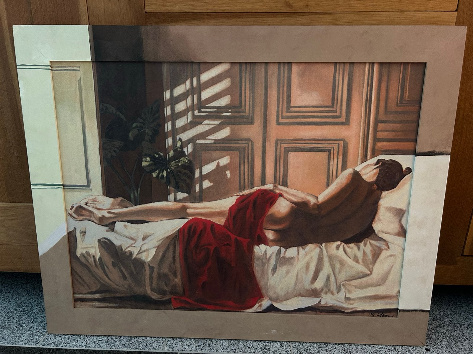 Schilderij O. Petterson Morning Beauty 4 naakt vrouw op bed, Figuren, Ophalen of Verzenden, Overige materialen, Gesigneerd