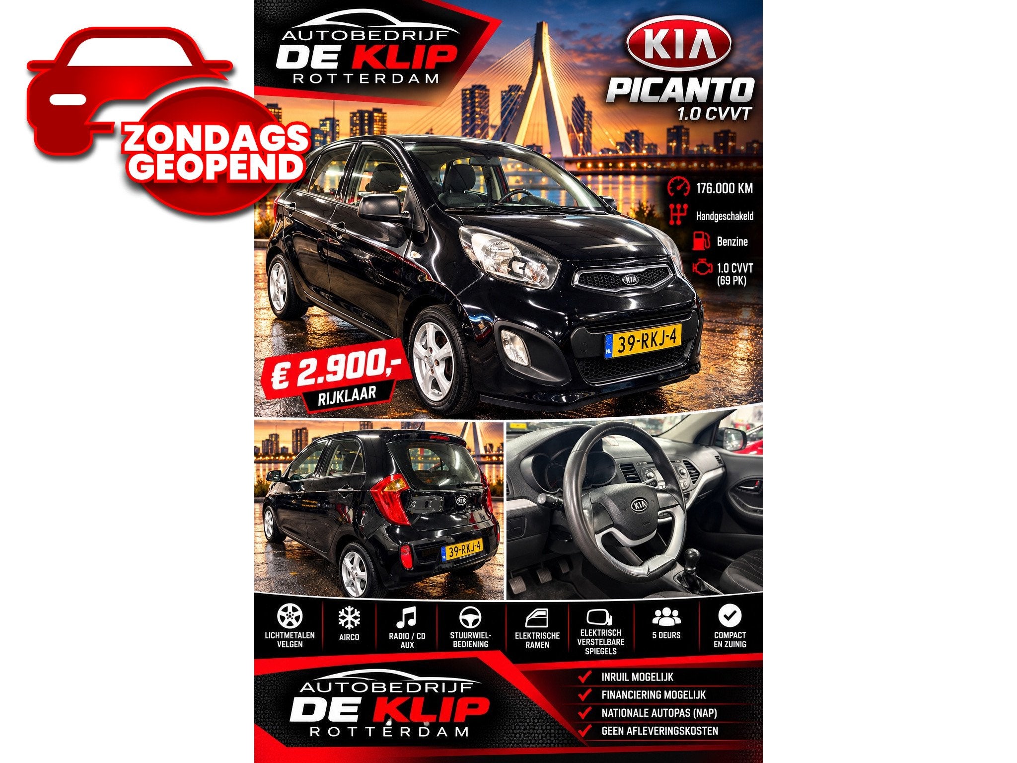 Kia Picanto 1.0 CVVT Comfort Pack|Airco|5 Deurs|, Auto's, Voorwielaandrijving, Stof, Gebruikt, Zwart
